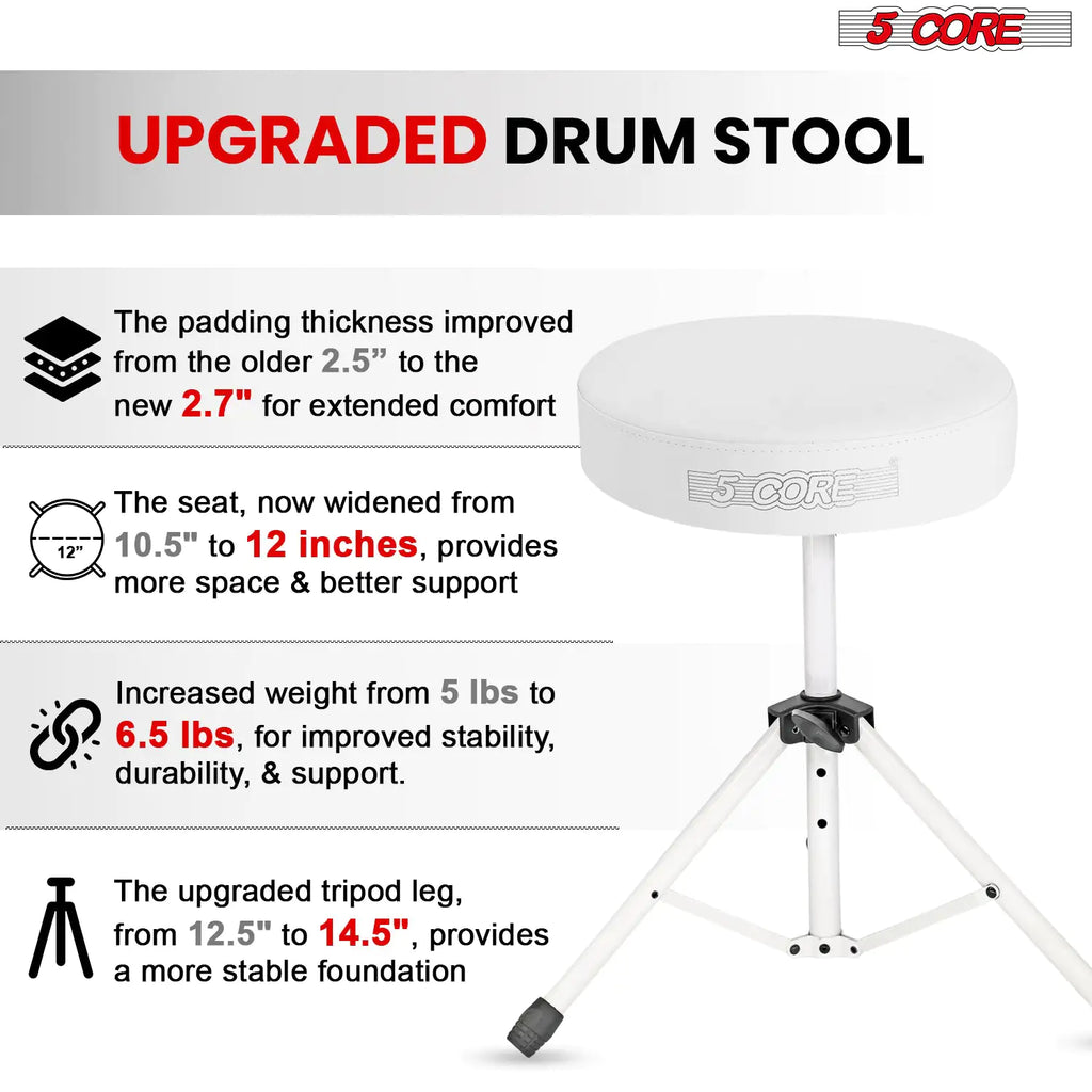 5Core Drum Throne Adjustable Guitar Stool Padded Drummer Seat for Adults & Kids